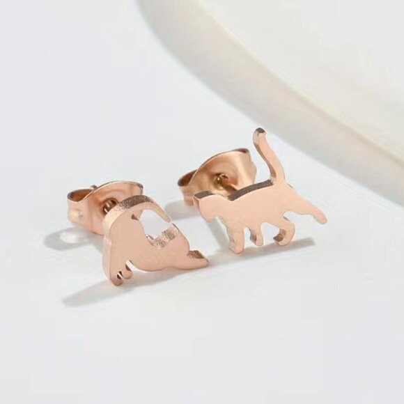Playful Cats Stainless Steel Stud Small Earrings #1409 (Color: black) - Picture 10 of 10